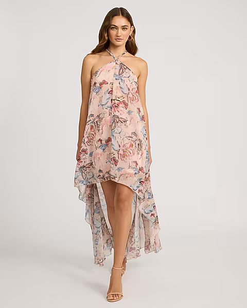 Elegant Pierced Orbit Halter Dress